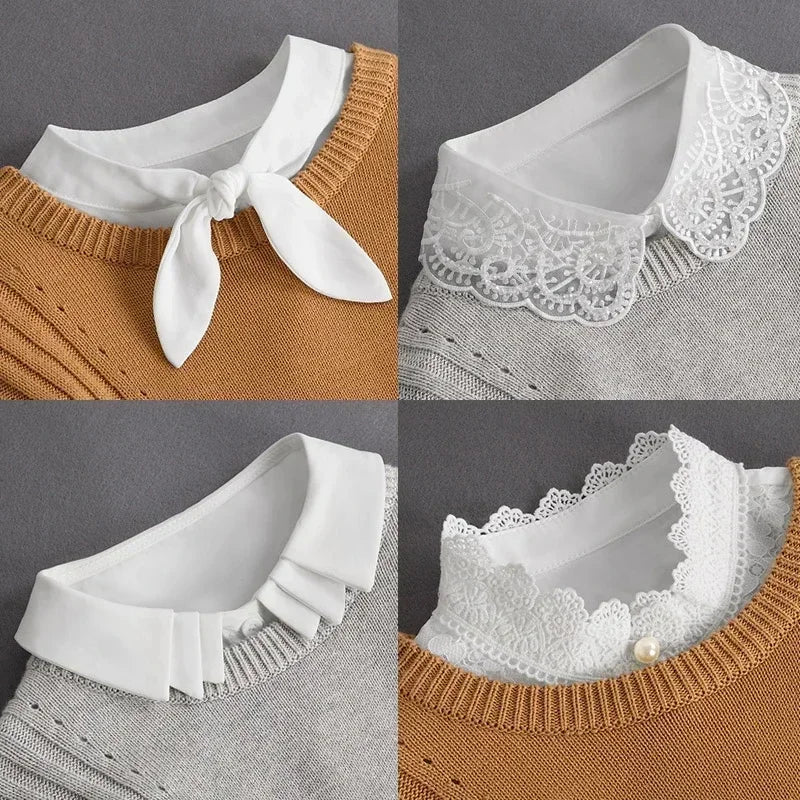 "Women's Detachable Lace Fake Collar - Front Tie Style"