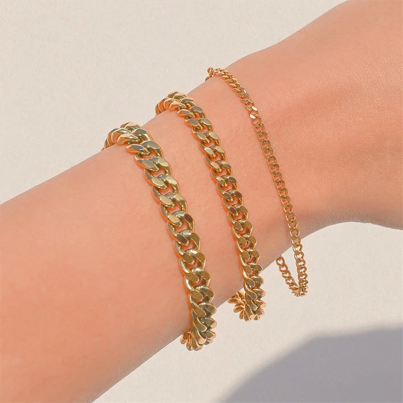 "Unisex Chic: Stylish Curb Cuban Chain Bracelets"