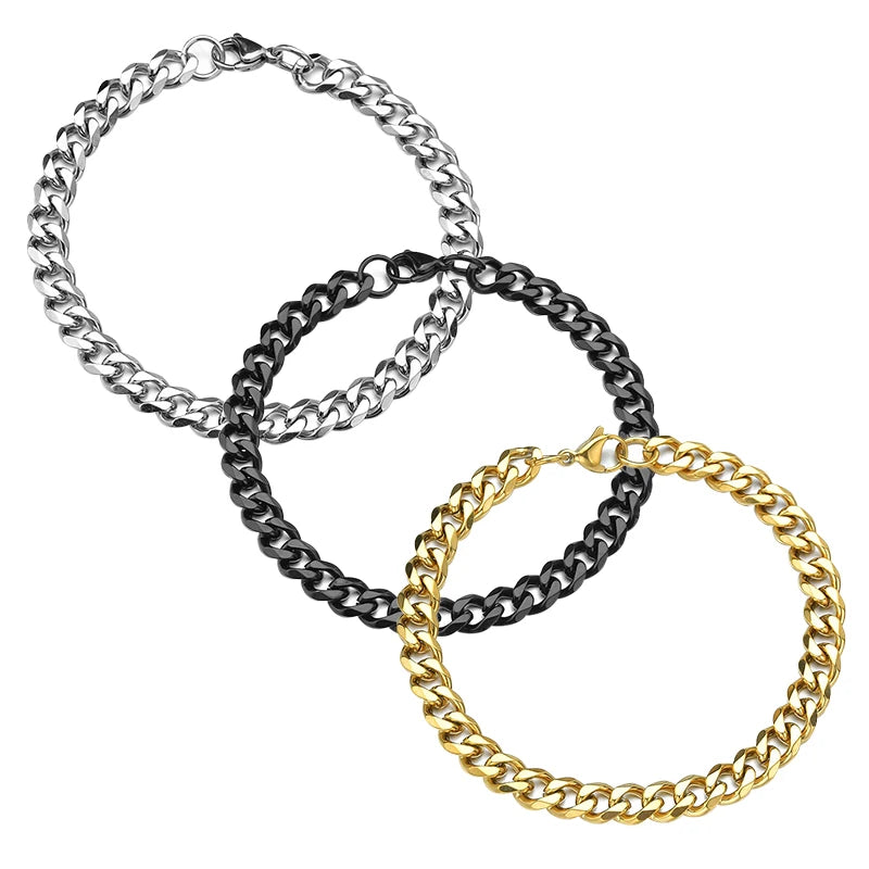 "Unisex Chic: Stylish Curb Cuban Chain Bracelets"