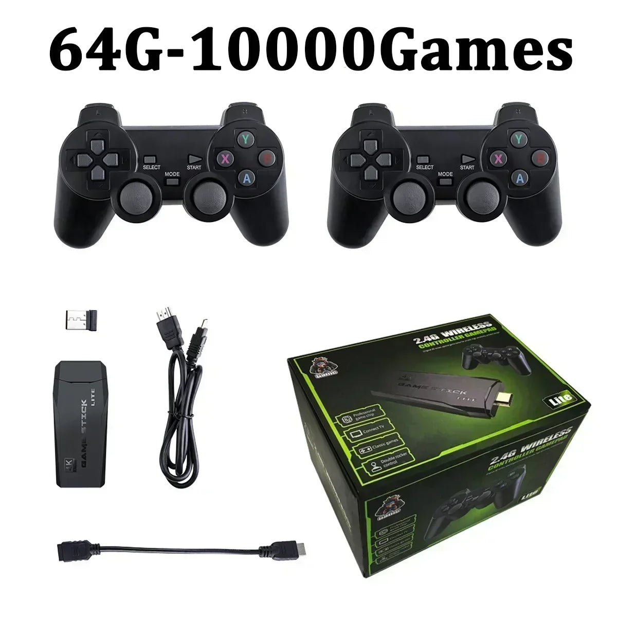 "4K Retro Game Stick M8: 10000 Games, Dual Wireless Controller, 64GB - Xmas Dropshipping Gift"